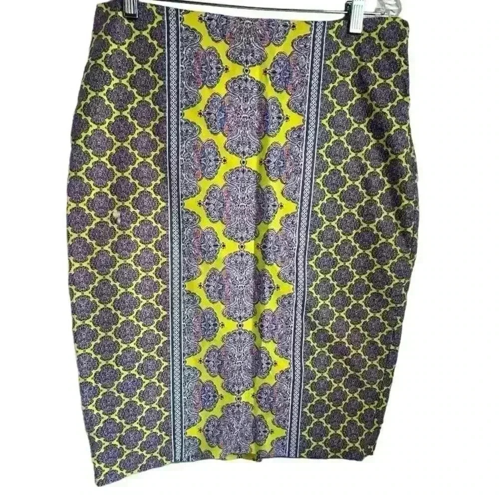 The Limited Women's Size 14 Medallion Pencil Skirt Knee Length yellow/Blue‎